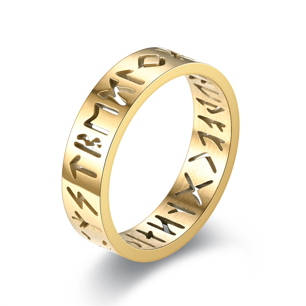 2025 nouvelle bague creuse en acier inoxydable pour hommes femmes de Rune creuse doigt Anillo Antiestres anneaux d'anxiété: 2 / GOLD