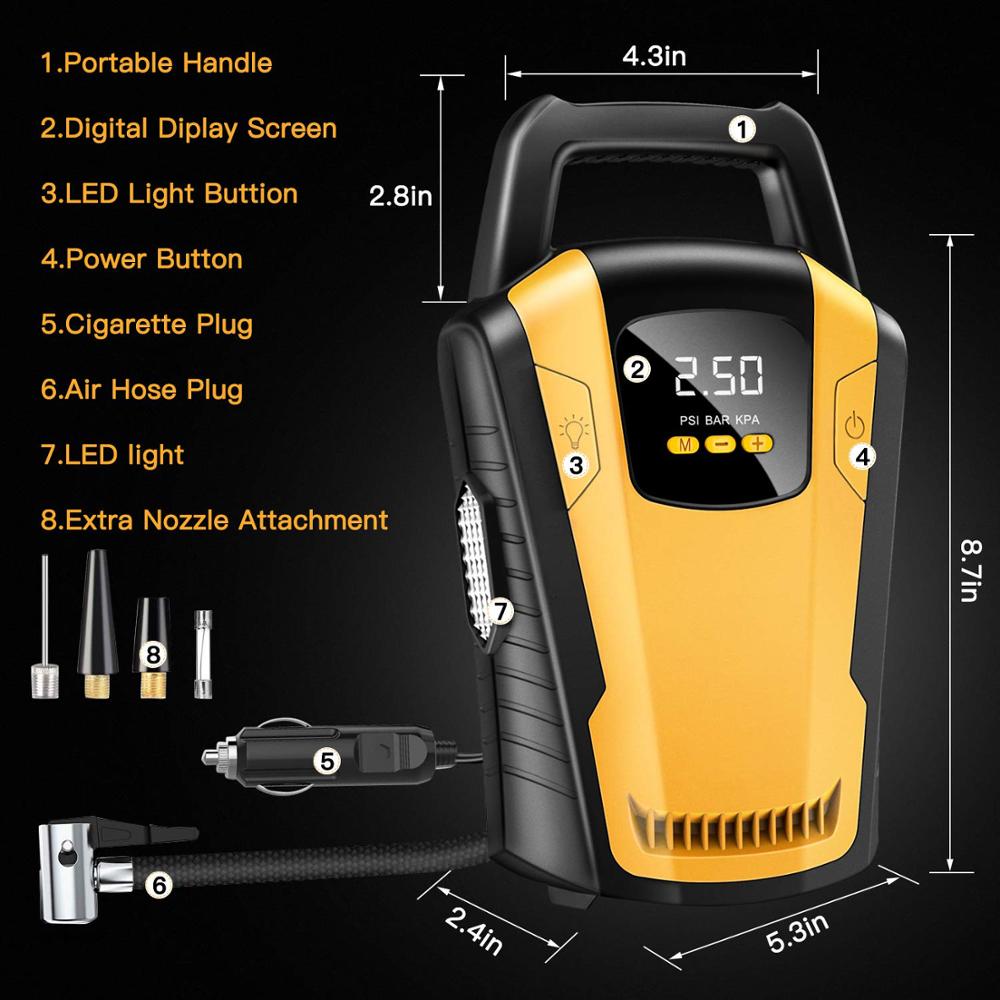 Mini bærbar bil luftkompressor 120w dekk digital oppblåsingsapparat 12v auto oppblåsbare pumper elektriske dekkoppblåsere til bil