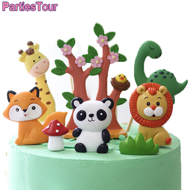 Cute Cartoon Animal Cake Topper Lion panda elephant jungle Cupcake Topper For Festive Farm Birthday Party Dessert Decor