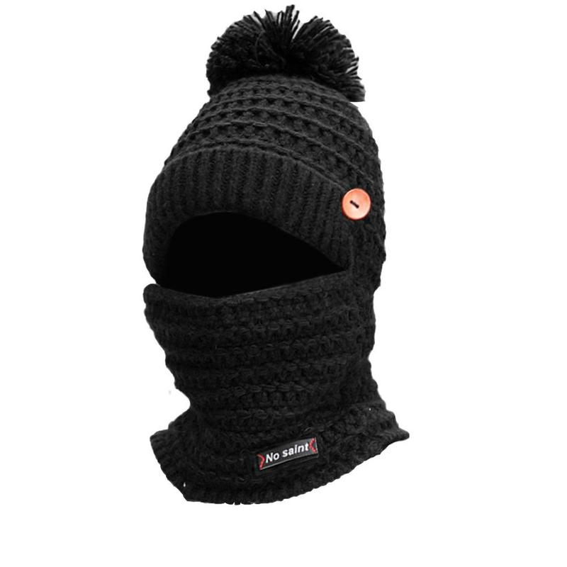 Pluche gebreide slabbetje eendelige muts dames gebreide muts warm masker voor vrouwen meisjes muts pompon bontmutsen mutsen skullies  a5 f 5