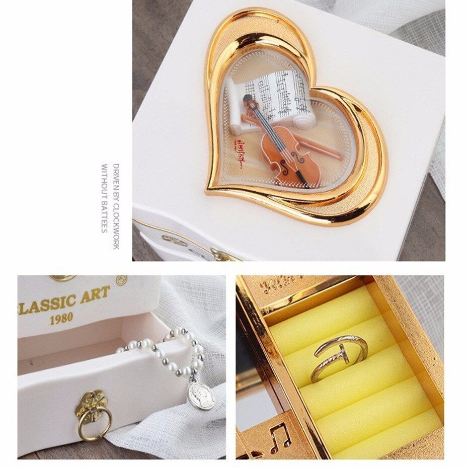 Caja de música con forma de bailarina giratoria clásica para niñas, mecanismo de manivela de mano para , joyería de plástico con mecanismo de relojería