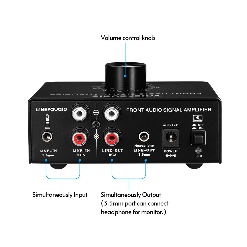 Elektronische Audio Versterker Compact Stereo Amp Voorversterker Met Rca Input & Output Aansluitingen 3.5Mm Poort Volumeregeling Voor Luidsprekers