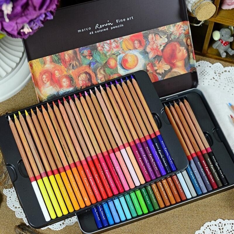 MARCO Renoir 3100 Oil Colored Pencils 120 Colors Set Tin Box Drawing Pens Botanic Landscape Portrait Painting