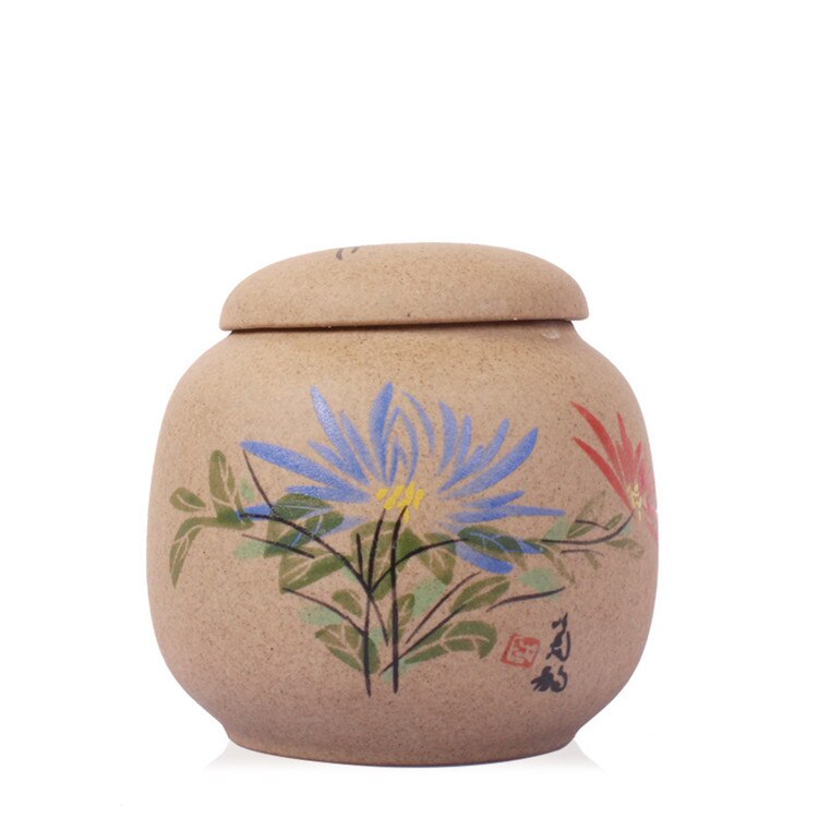Boîte à thé Kongfu | Coffres traditionnels chinois de stockage de thé en porcelaine peinte à la main, nourriture Puer, poterie, thé vert: ChrysanthemumPottery