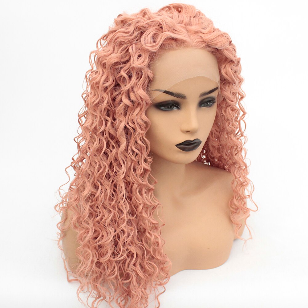V'nice Rose Gold Pruik Synthetische Lace Front Hittebestendige Middenscheiding Losse Krullen Pruiken voor Vrouwen Licht Beige Bruin Kant
