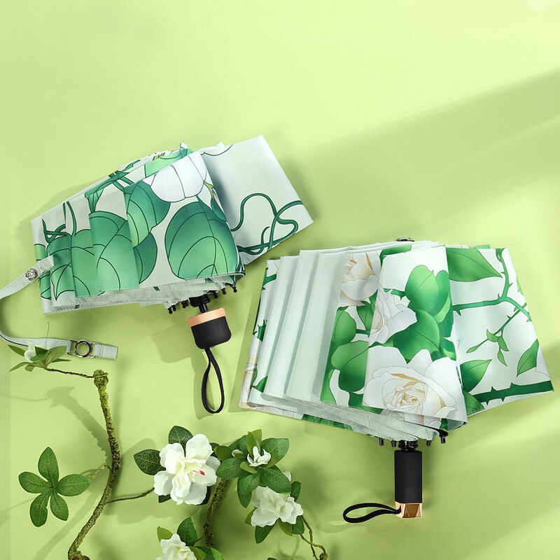 Paraguas plegables elegantes con flores para mujer, Parasol anti UV con revestimiento negro, paraguas para mujer, equipo de lluvia de viaje para chica, paraplaie compacto