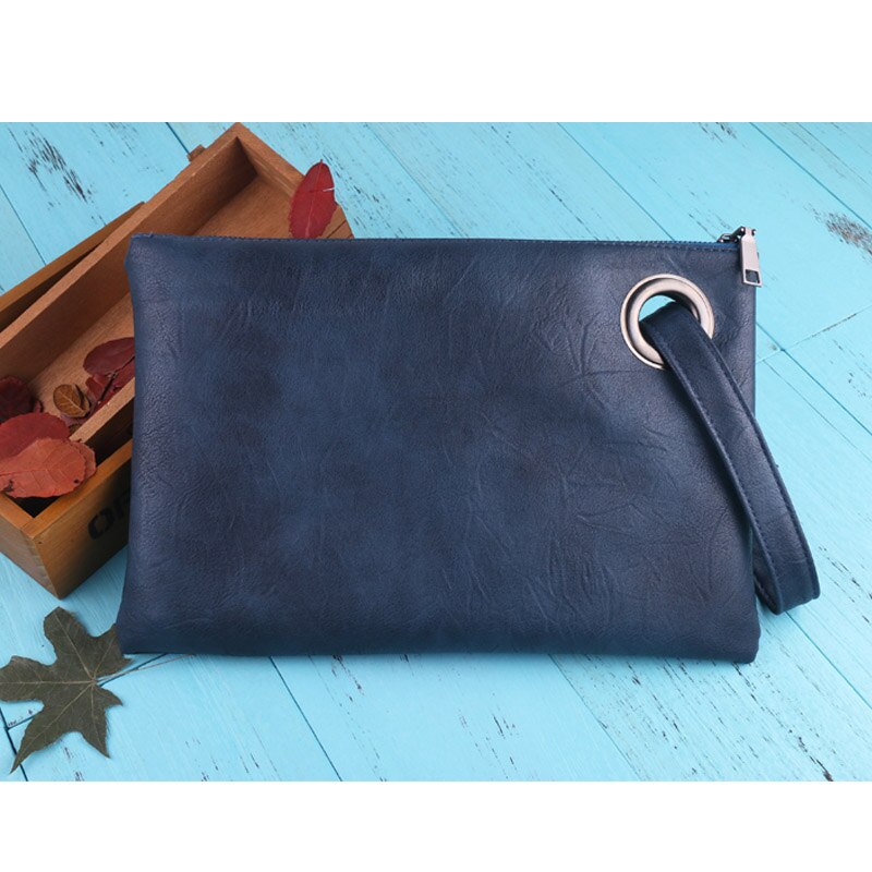 DAUNAVIA bag ladies women's clutch bag leather women envelope bag clutch evening bag female Clutches Handbag: Deep Blue