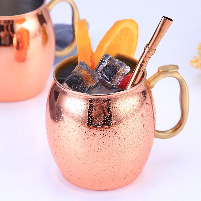 304 Stainless Steel Copper-plated Beer Mug Coffee Cup Drum-shaped Cocktail Glass Bar Accessories