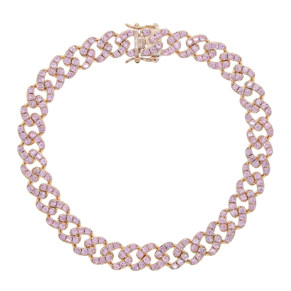 Hip Hop Zomer Strand Stijlen Iced Out Cubaanse Ketting Bling Wit Roze 5A Cz Verharde Enkelbandje Vrouwen Charm Wedding partij Sieraden: rose23cm