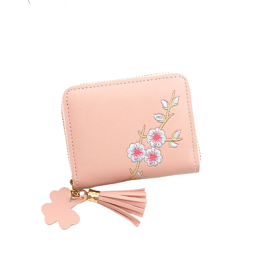 Women Wallets Ladies Flower Embroidery Tassel Short Wallet Girls Cute Zipper Purse Change ID Card Coin Pocket Card Holder