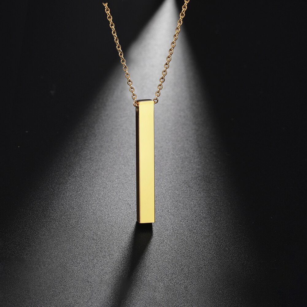 My Shape Square Bar Necklaces Men Women Stainless Steel Stick Column Cuboid Pendant Necklace Choker Jewelry for Lovers: Gold Color / 45cm