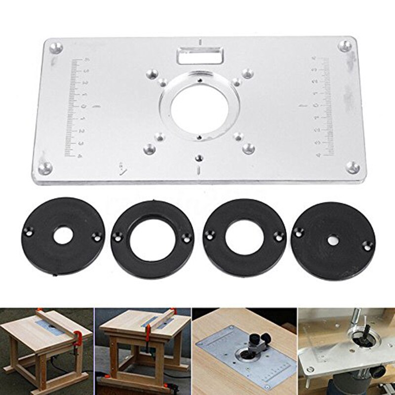 Router Tafel Plaat 700C Aluminium Router Tafel Insert Plaat + 4 Ringen Schroeven Voor Houtbewerking Bankjes, 235Mm X 120Mm X 8Mm (9.3Inch