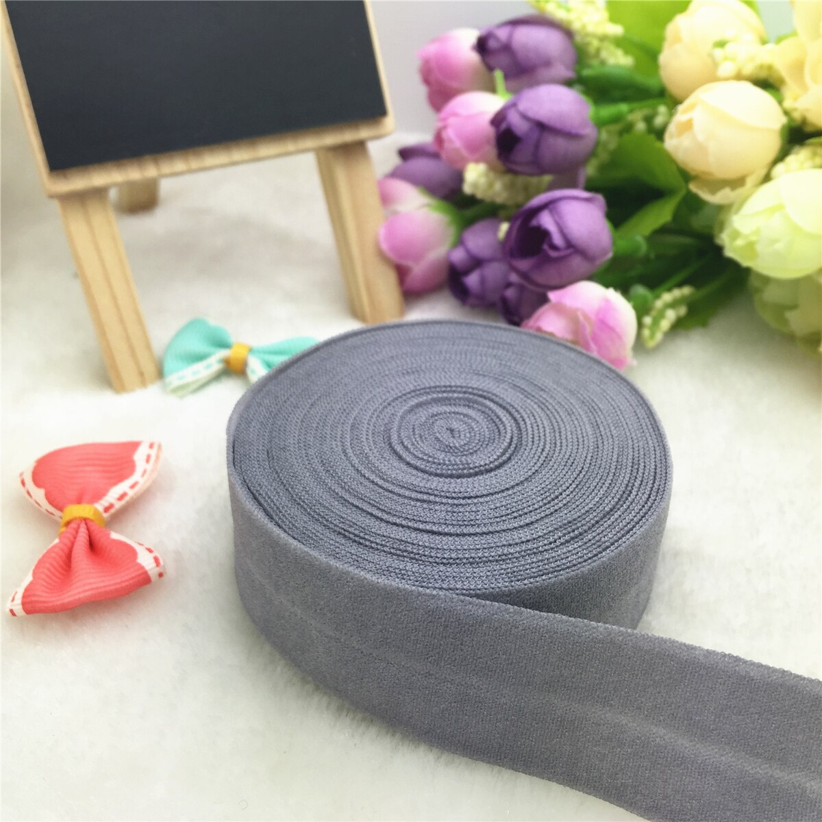 DIY 5 Yards 3/4 "20MM Multirole foldover elastische Spandex Satijn Band craft: Gray