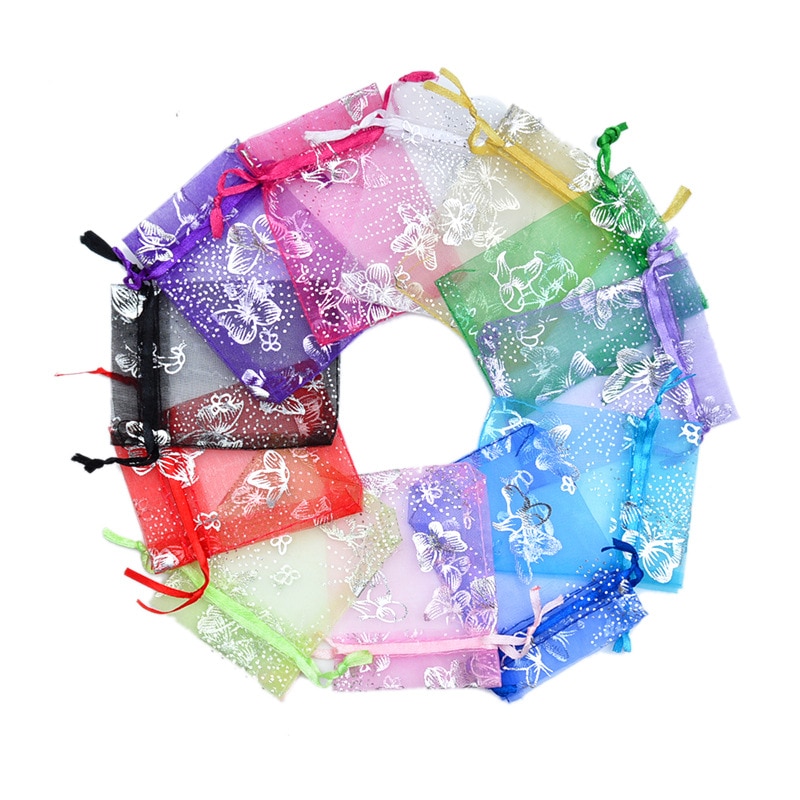 100 teile/los Schmetterling Organza Tasche Weihnachten Hochzeit Schleier Tasche Schmuck Verpackung Kordel tasche Dekoration Lagerung Tasche