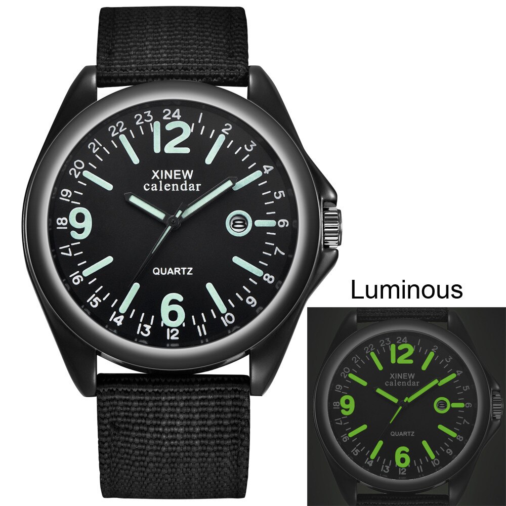 Stilfulde herre lysende kvarts armbåndsure casual alu urskive herre vandtætte sportsure nylon rem relogio masculino: -en