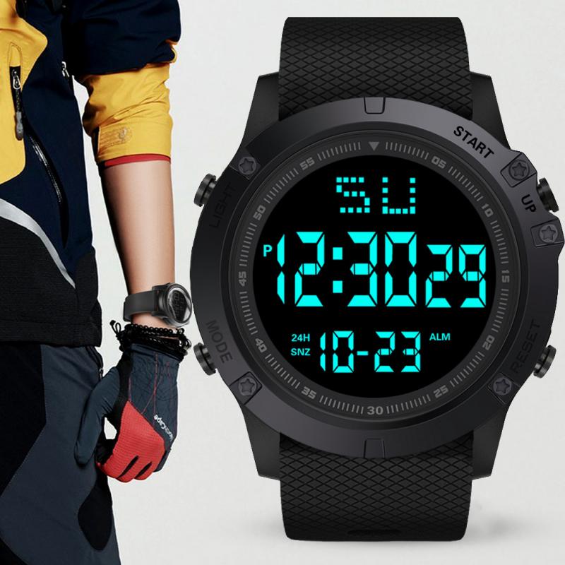 HONHX-reloj electrónico multifunción LED para hombre, reloj electrónico para estudiantes, pantalla grande negra, para deportes al aire libre