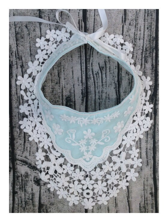 AURORA-babero blanco para bebé, babero de encaje para niña, babero para bebé, babero de encaje para niña, babero blanco para bebé, babero de encaje para bebé: Azul cielo