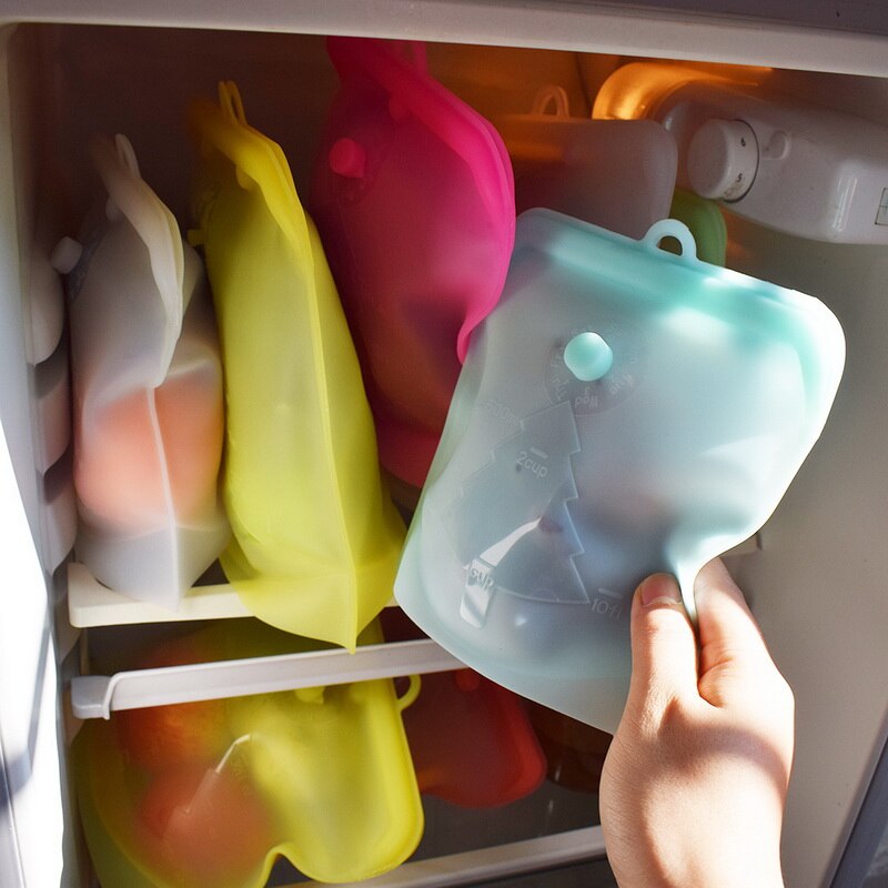 1Pcs Food Storage Bag Containers Reusable Freezer Bag Leakproof Top Ziplock Silicone Bags Kitchen Organizer Pouch ^^