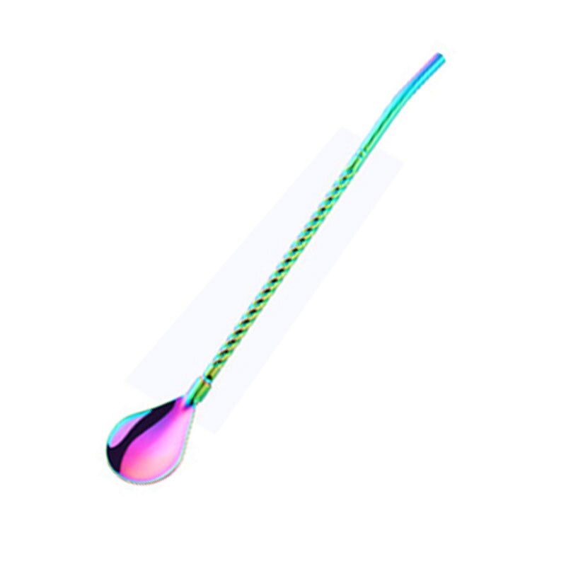 1Pc Lange Twisted Stro Lepel Draagbare Goud Thee Scoop Herbruikbare Gekleurde Rvs Rietjes Cocktail Koffie Roeren Lepel: straight purple