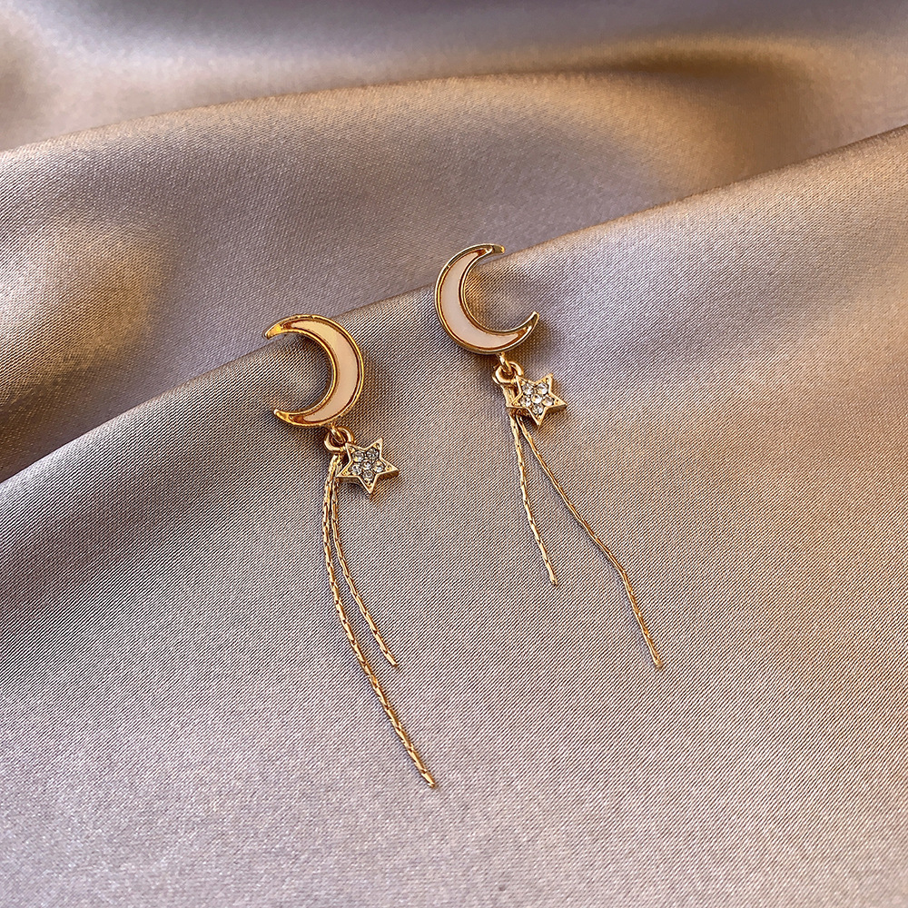 LATS-pendientes colgantes de sol y luna para mujer, aretes asimétricos abstractos de estrella, aretes huecos cortos, joyería de