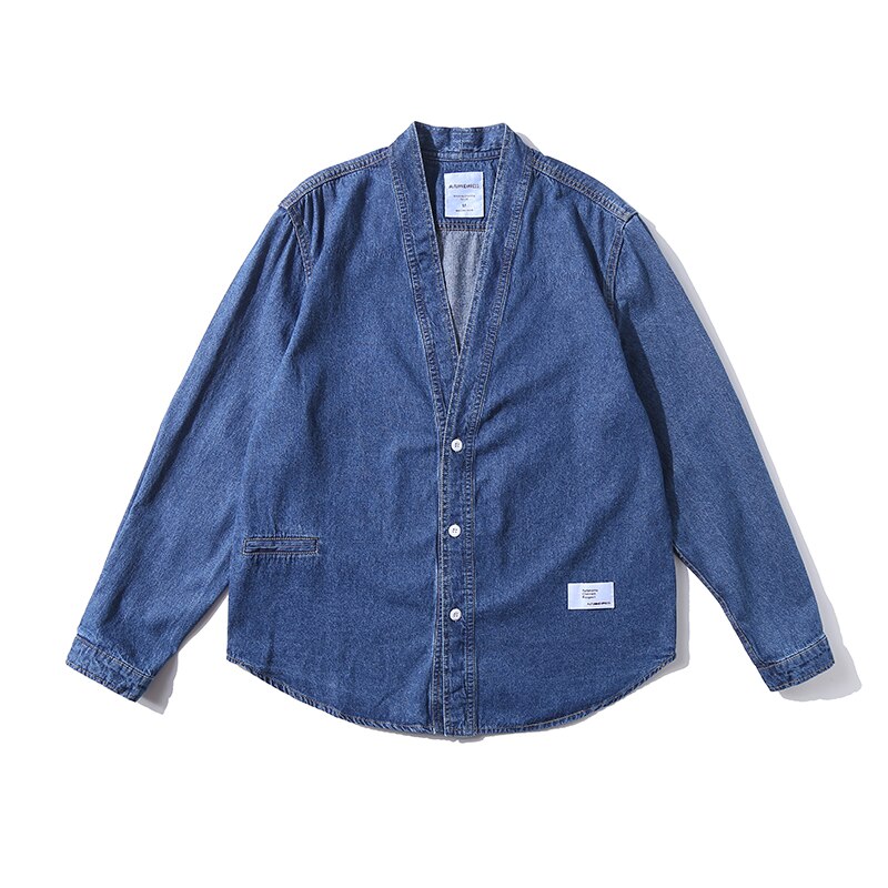 Uomo giapponese Harajuku coreano Streetwear moda allentato casuale denim kimono camicia giacca uomo anca salto jeans camicia cardigan: XXL
