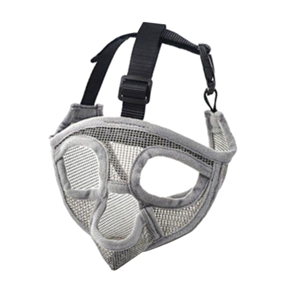Kort snude mundkurv til kæledyr behagelig justerbar mesh fransk bulldog mops mund mundkurv maske: Grå 2 / Xs