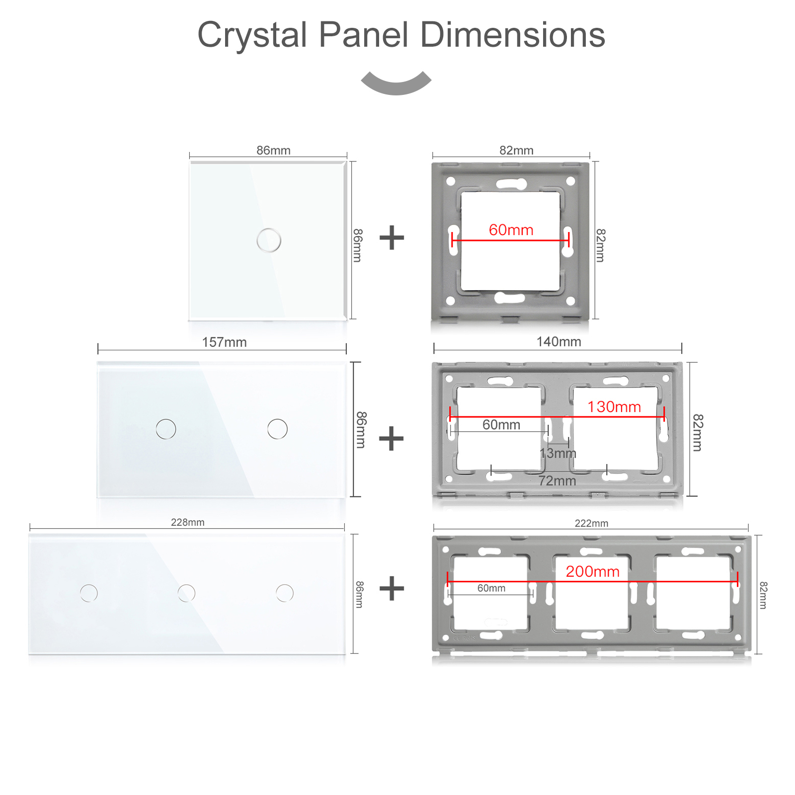 BSEED 1/2/3Gang Wall Touch Switch 1/2/3Way Function Base Stair Switches Spare Parts Sensor Glass Panel DIY Free Combination
