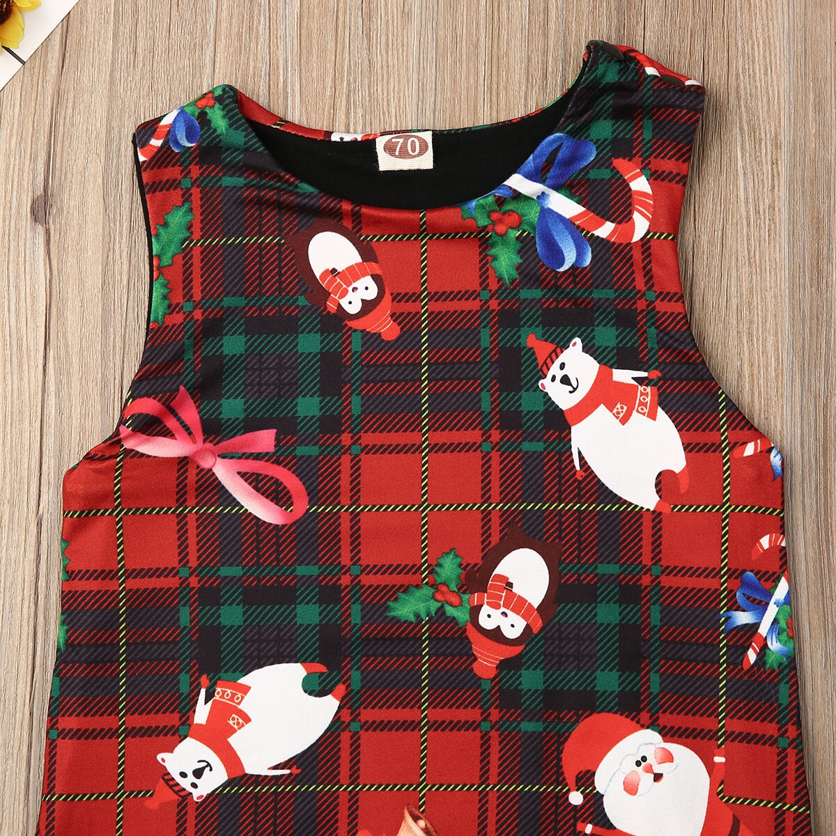 Xmas Toddler Baby Boys Girls Christmas Romper Sleeveless Cotton Plaid Jumpsuits Outfit Clothes