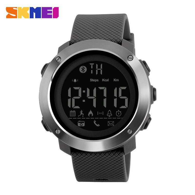 Skmei herenhorloges sport calorie-oproep herinnering bluetooth afstandsbediening camera waterdichte polsband sport polshorloge zegarki: Grijze vrouwen