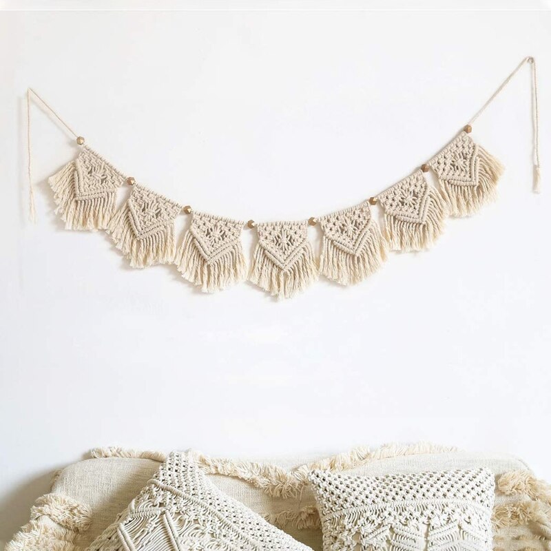 Grote macrame muur opknoping wandtapijten Boho chic, kleurrijke kwast macrame wandtapijten decor, handgemaakte katoenen touw hangende wandtapijten fronton huisdecoratie,Orange_B-95 x 95cm