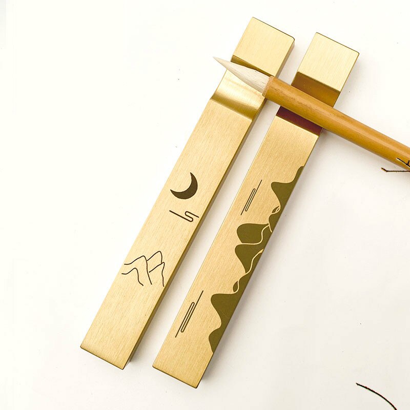 Messing Paperweights Borstel Rest Multifunctionele Chinese Kalligrafie Schilderen Presse-papier Pisapapeles Carving Gegroefde Papier Gewicht