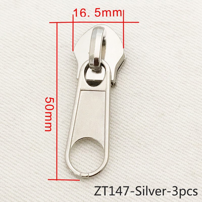 3M 10 # Nylon Code Rits 3 Pcs/3 Paar 10 # Rits Schuifregelaar Self-Cut Nylon coil Zip Lock Gat Silder Hoofd Diy Bagage Reparatie Accessoire: ZT147-Silver