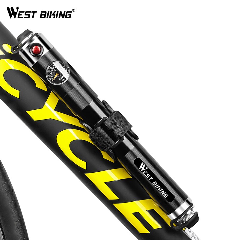 WEST BIKING Portable Bike Pump Gauge High Pressure Hand Pump Inflador Bicicleta Bike Accessories Schrader & Presta Bicycle Pump