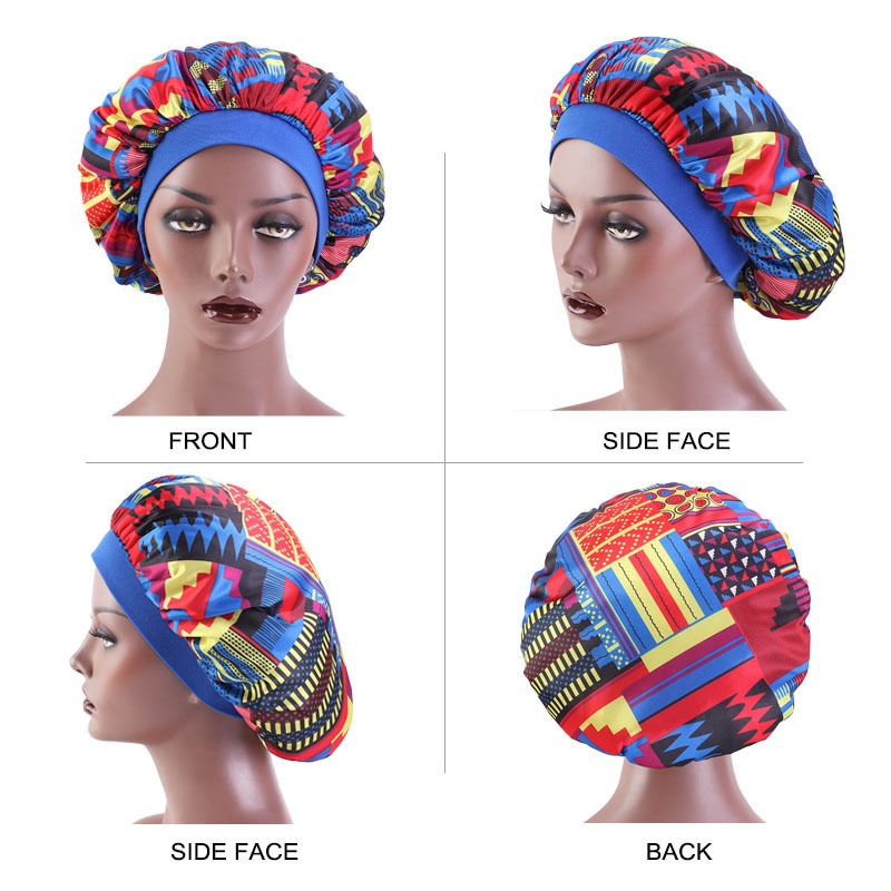 Gorros de pelo de banda ancha para mujer, gorro sedoso con estampado de patrón africano, gorro de noche suave para dormir turbante para señoras Accesorios para peinados