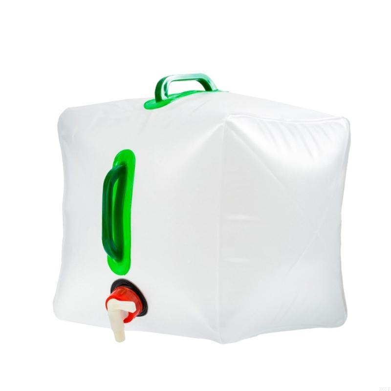 R6FE faltbarer Wassereimer mit Wasserhahn, Reise-Wasserbeutel für draussen-Camping, Angeln: Beige
