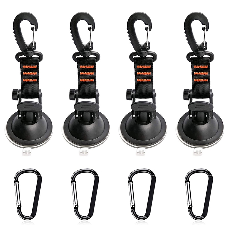 4Pcs Heavy Duty Suction Cup Anchor With Securing Hook And 4 Carabiner Tie Down, Camping Tarp Accessory For Tarps: Default Title
