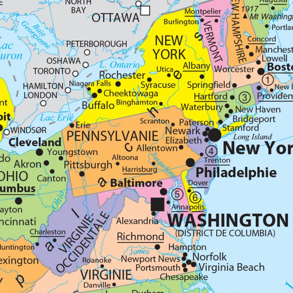 90*60cm The United States Political Map Detailed Map In French Wall Art Poster Canvas Painting Home Decoration School Supplies