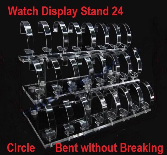 24 Slot Watch Display Stand - Clear Acrylic Tabletop Organizer - Detachable 3-Tier