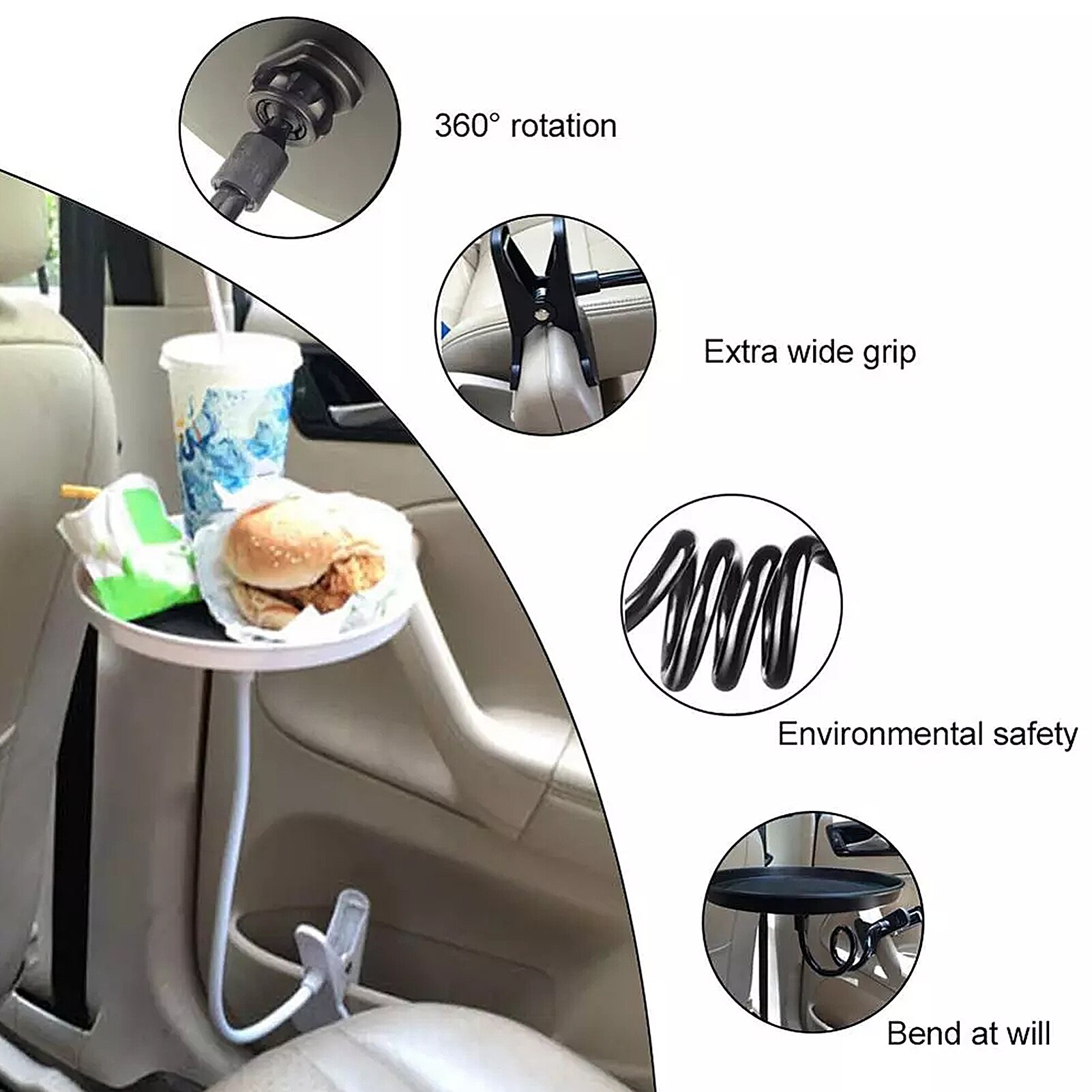 Soporte ajustable para taza de coche, accesorios Organizadores de botellas de café, bandeja de comida, mesa de automóviles para hamburguesas, patatas fritas, bandeja de mesa de coche, herramientas