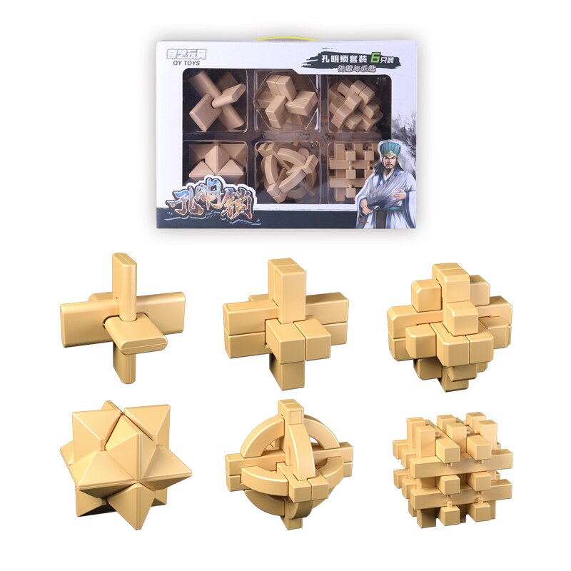 Qiyi Magic Iq Brain Teaser Kong Ming Lock Bundel Set 3D Abs Plastic Elkaar Grijpende Burr Puzzels Game Speelgoed Bamboe Voor volwassenen Kinderen: 6pcs set 2