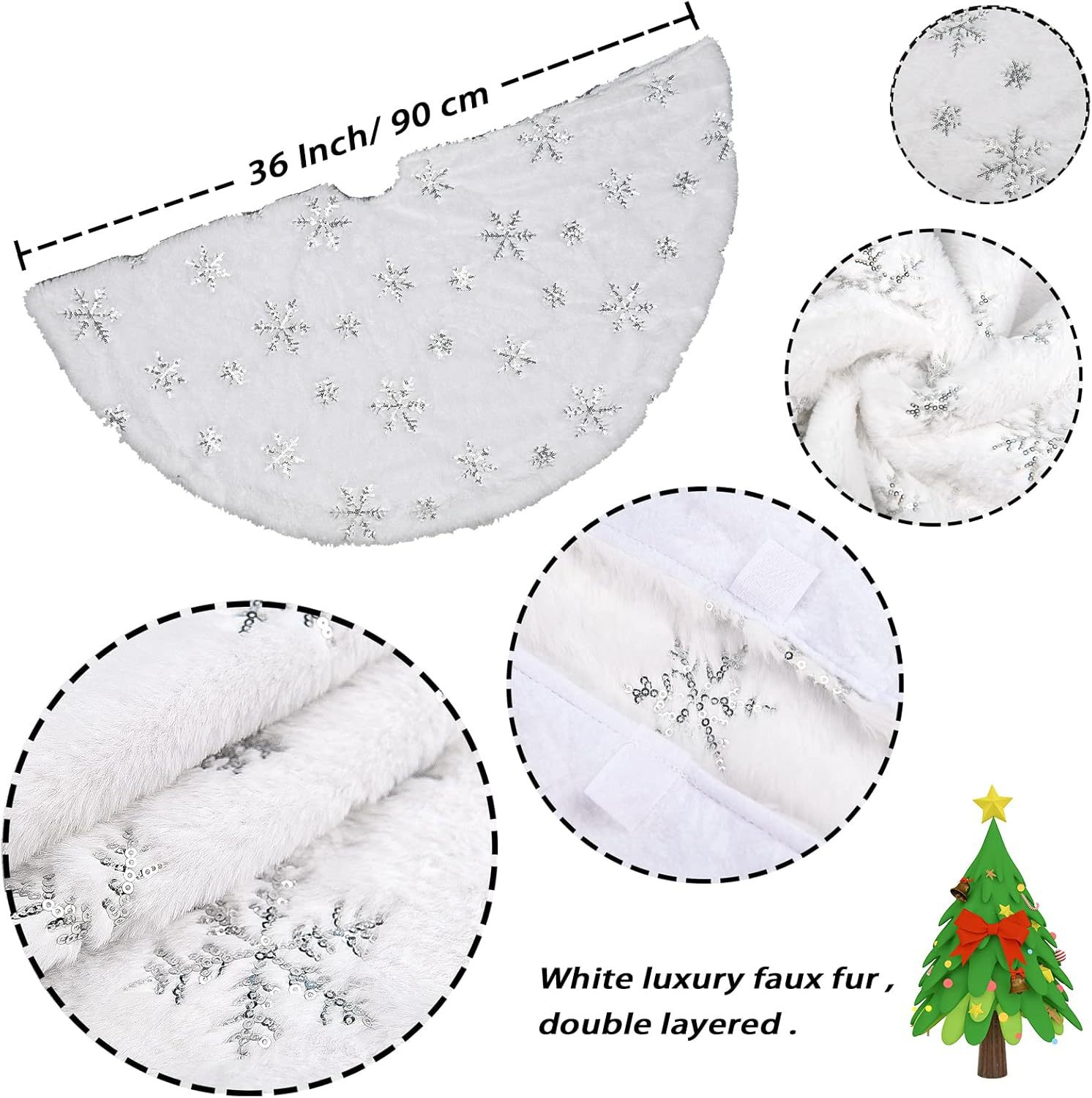 Juletreskjørt snøfnugg flanell plysj glitterkant juletre dekorativt trekk utgangspunkt hjem festdekor