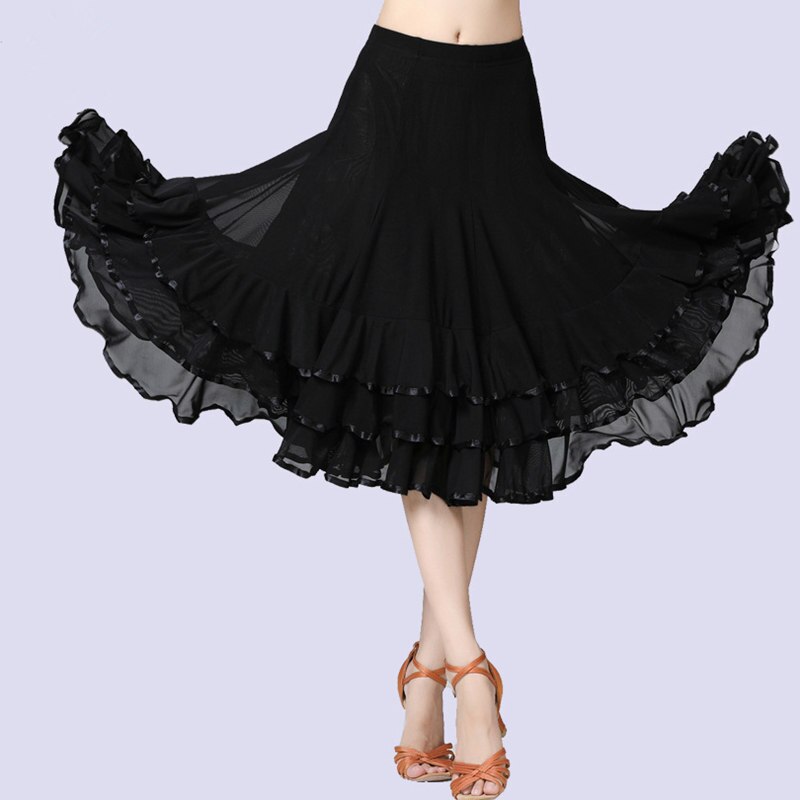 Women Solid Mesh Modern Ballroom Dance Skirt Ballroom Dance Competition Dresses Dance Training Practice Wear