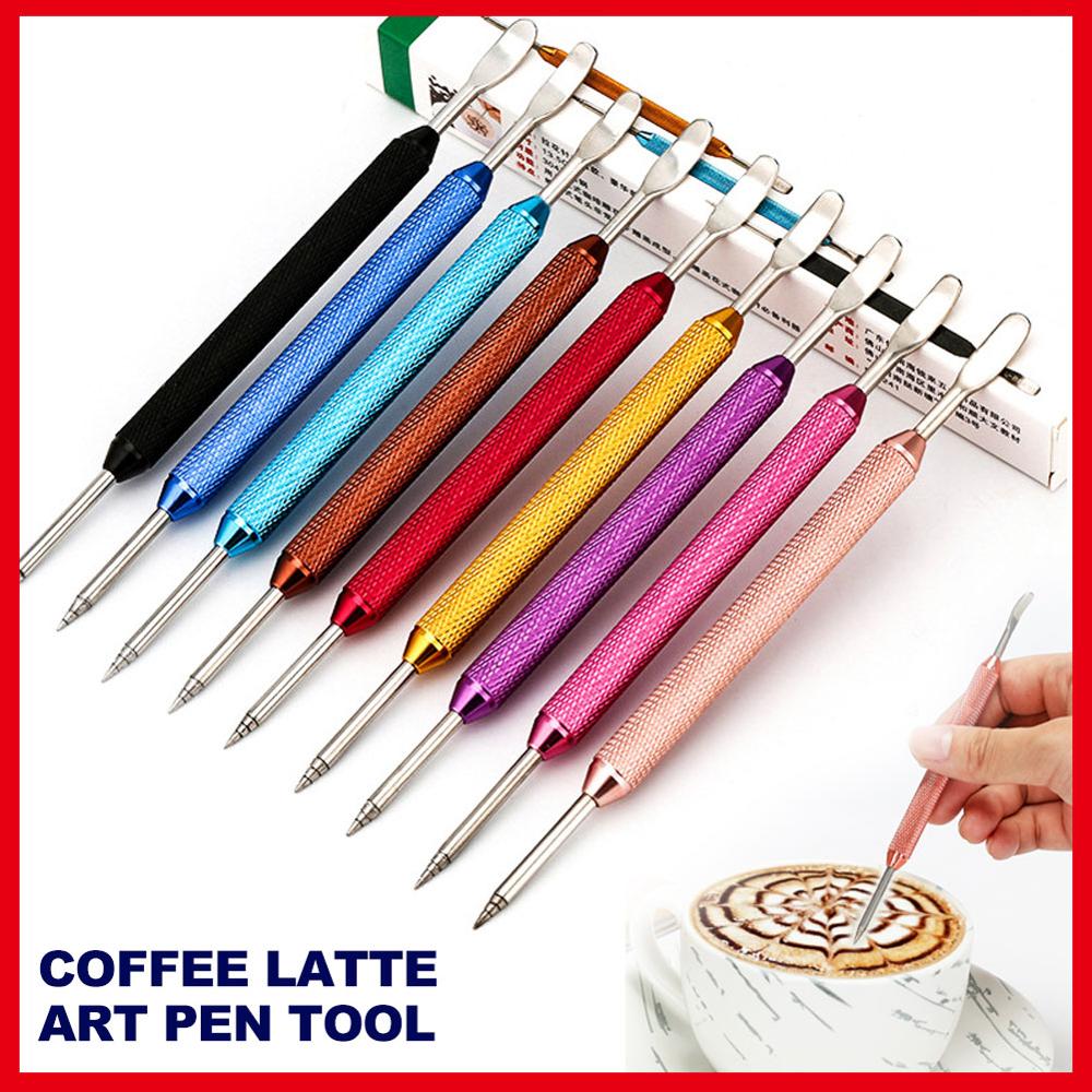 Roestvrijstalen kleurrijke koffietrekker, bloemenkunstpen, naald, cappuccino latte schuimspatel, barista koffiestokje, decoratiegereedschap