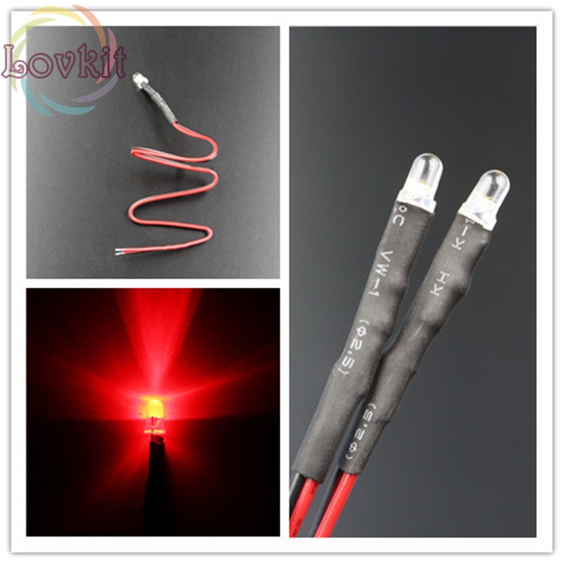 50 stks Fabriek Prijs Pre-Wired Weerstand 3 MM Ronde Top Rood 12 V DC 20 CM LED DIY Voor auto Lamp Emitting Diode