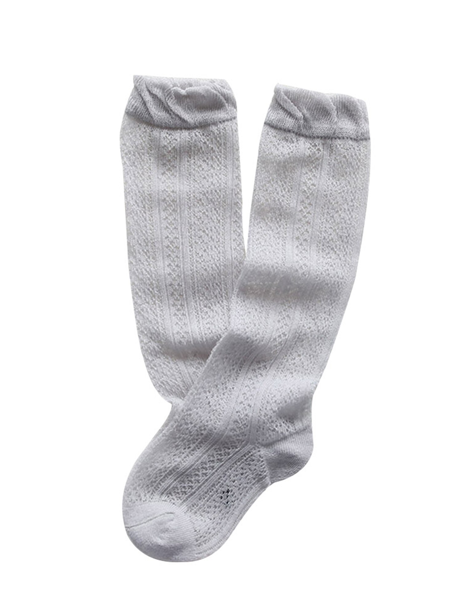 Children's Knee High Socks Mesh Socks Toddler Kids Baby Knee High Socks Soft Breathable Cotton Hollow Tube Ruffled Stockings: Gray / 0-1Y