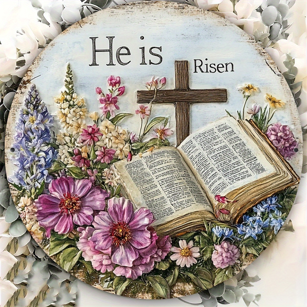 8-calowy drewniany okrągły znak powitalny z kwiatowym motylkowym wzorem Kolorowy nadruk 2D Tablica na drzwi Kawiarnia Dekoracja prezentu: Zielone jabłko