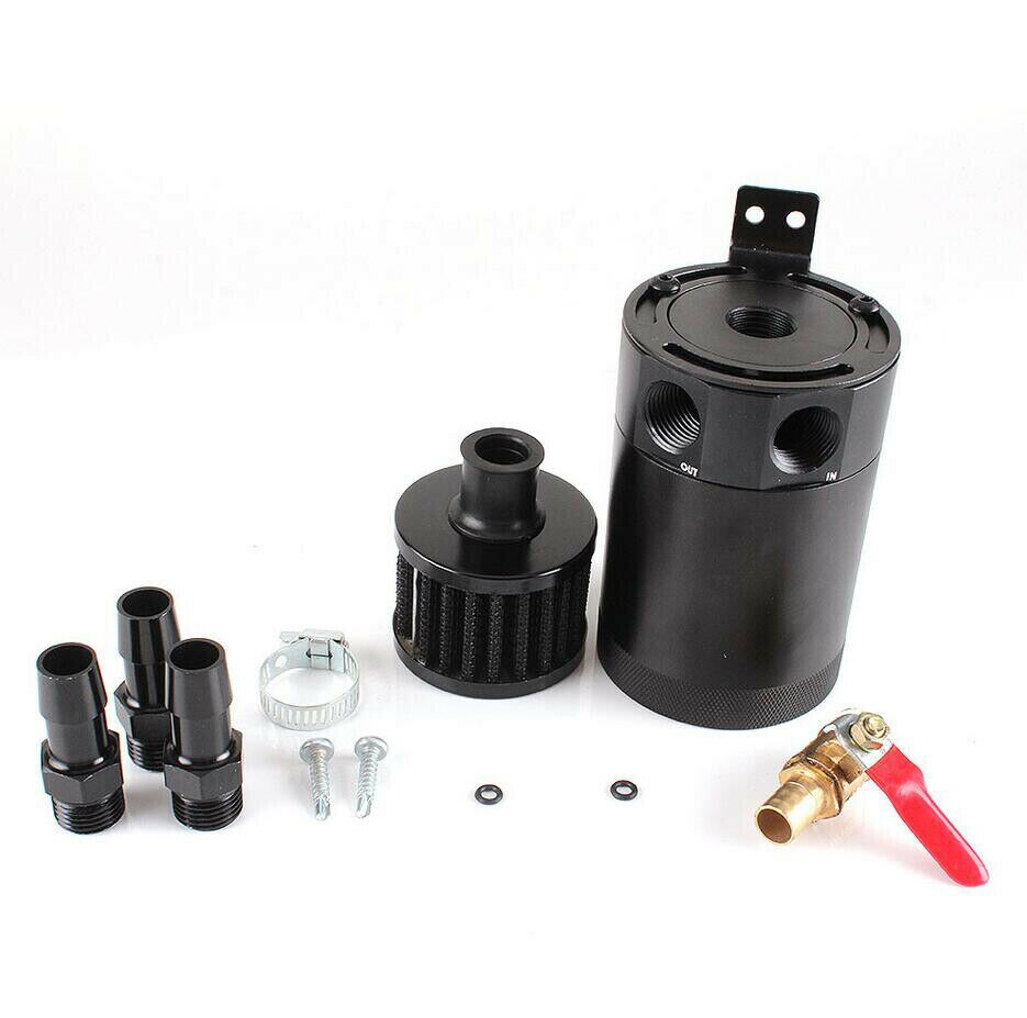 Universal bil lastbil oljefångare kan tank inlopp utlopp 2 portar oljefångare kan tank med andningsfilter motor mini oljeavskiljare