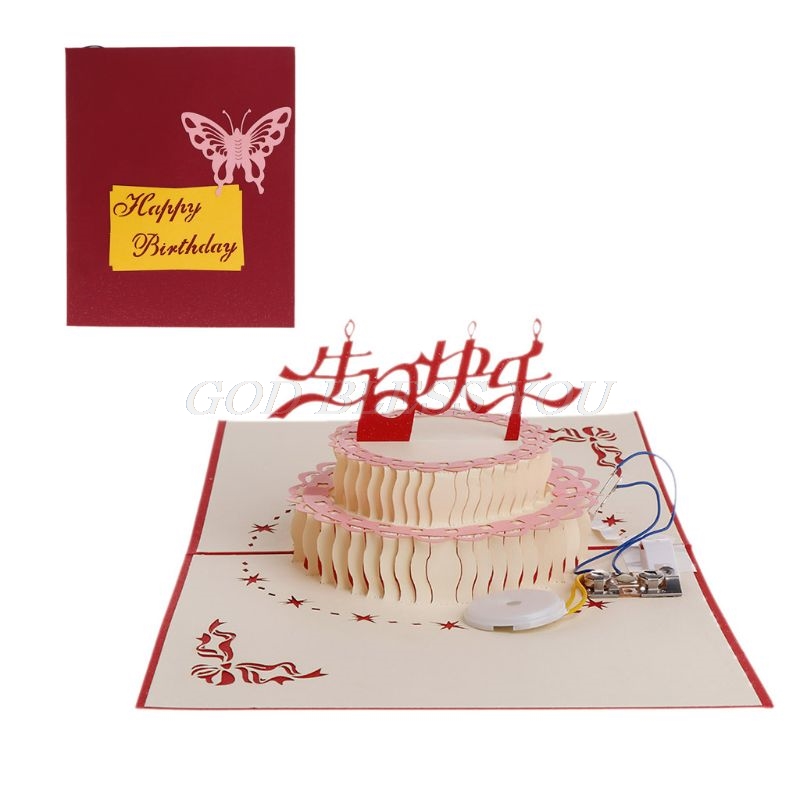 Carte de vœux Pop-Up 3D, carte postale avec enveloppe, gâteau d'anniversaire, musique,: Happy Birthday