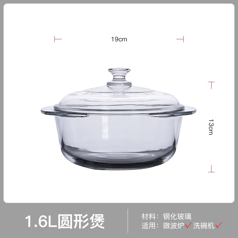 Olla de vidrio templado resistente al calor, olla gruesa con tapa adecuada para cocina, hogar, transparente, frío y: pot 1.6L-transparent