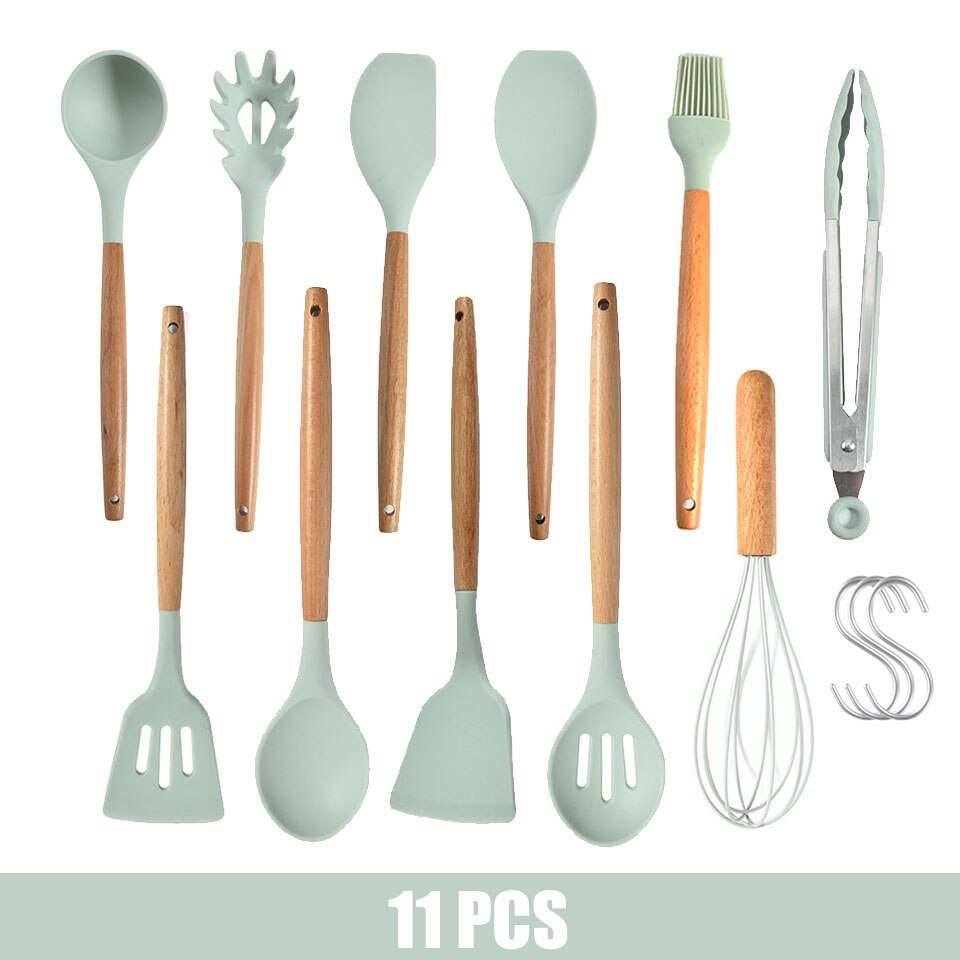 9/10/11/12PCS Kitchen Cooking Tools Set Silicone Utensils Set Turner Tongs Spatula Soup Spoon Non-stick Shovel Oil Brush: 11PCS
